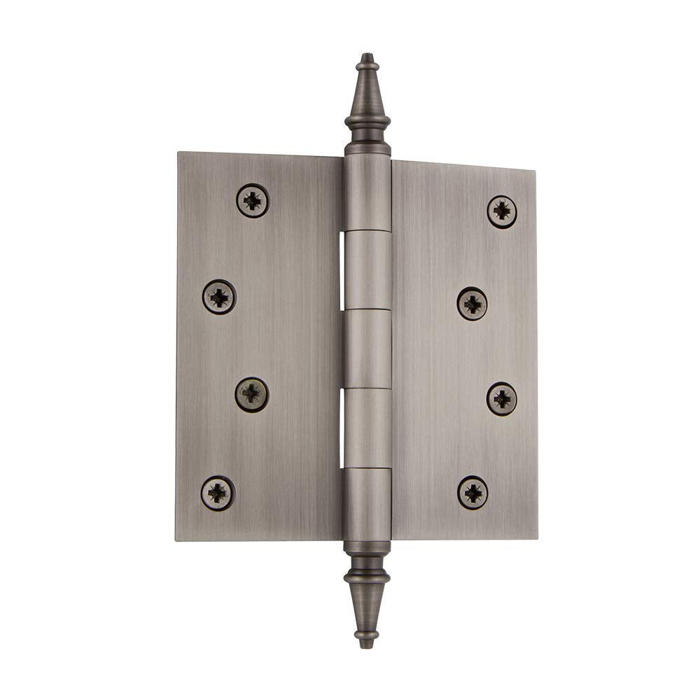 Nostalgic Warehouse 4" Steeple Tip Residential Hinge with Square Corners in Antique Pewter