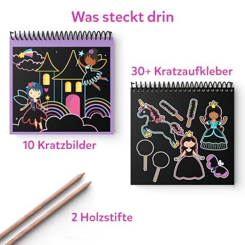 Skillmatics Kratzkunstbuch für Kinder - Einhörner &; Prinzessinnen, Bastelsets und Zubehör, 30+ Kratzaufkleber, Reisespielzeug, Bastelset, Geschenke für Mädchen & Jungen im Alter von 3, 4, 5, 6, 7, 8