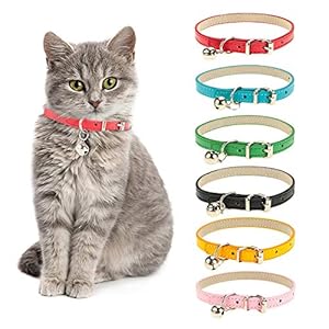 Cat Collars Leather with Removable Bell Polished Durable Metal Buckle Soft and Adjustable for Cats Puppy Small Medium Dogs (6 Pack)