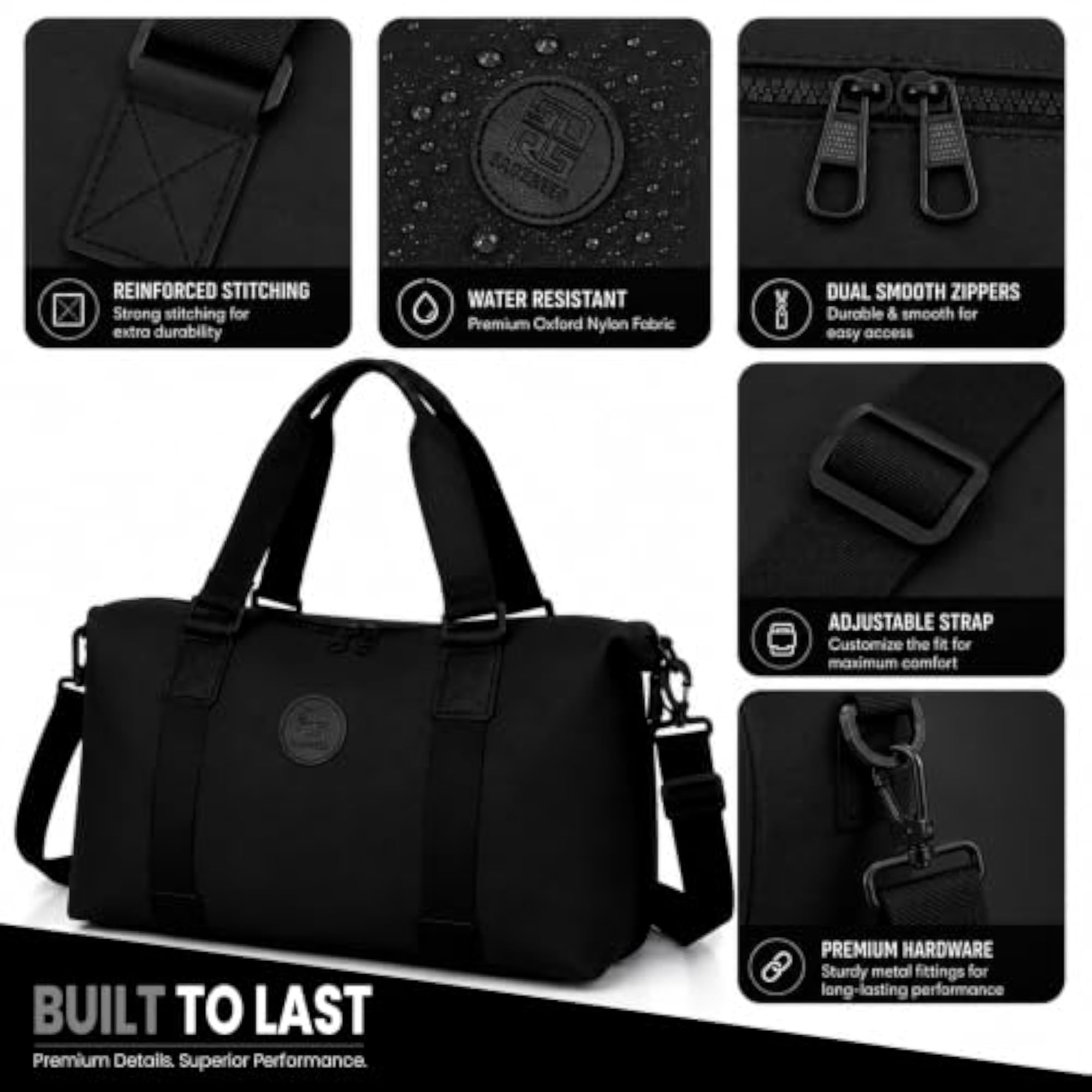 Travel Duffel Bag Black, 42x33x14 Cm