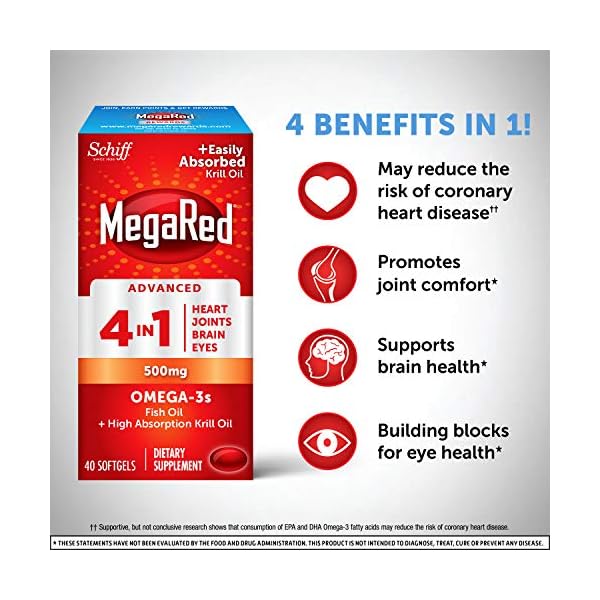 Megared-Advanced-4in1-Softgels-Omega-3-Fish-Oil-High-Absorption-Krill-Oil-Supplement-500mg-80-Count-In-A-Bottle-Concentrated-Omega-3-Fish-Krill-Oil-Supplement Megared Omega 3 Fish Oil & Antarctic Krill Oil Softgels for Brain, Heart, Joints & Eye Support, (80 Count Bottle), Concentrated Omega 3 Fatty Acid Supplement with EPA, DHA, Phospholipids