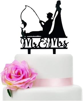 Fishing Wedding Cake Topper, Funny Bride and Groom Cake Decoration, Fishing Theme Wedding/Engagement/Bridal Shower/Anniversary Cake Decoration