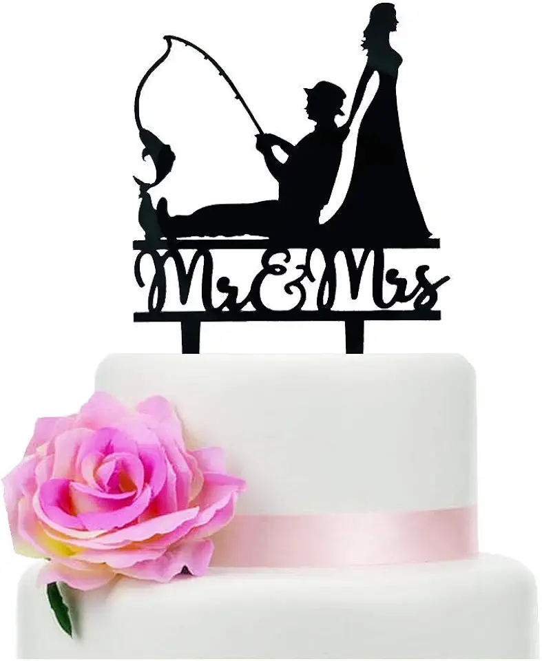 Fishing Wedding Cake Topper, Funny Bride and Groom...