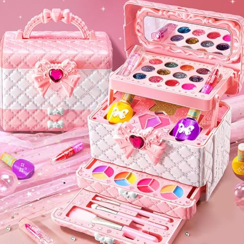 DIANX メイクセット おもちゃ 女の子 コスメセット おもちゃ 化粧セット キッズメイクアップ 子供用 メイク お化粧 メイクアップ 化粧品 玩具 メイクボックス ごっこ遊び 洗える お化粧セット 女の子 おもちゃ 人気 クリスマス プレゼント ギフト