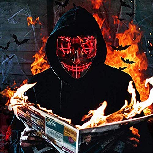 Queta Masque LED Lumière EL Wire Cosplay Masque Masque De Purge pour Festival Cosplay Costume d'halloween (Rouge3)
