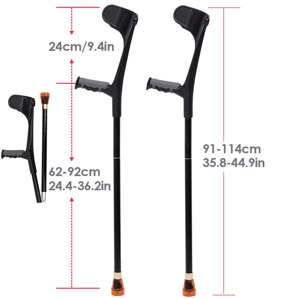 Coppia di stampelle Pieghevoli per Adulti, stampelle avambraccio per Camminare, Alluminio, Regolabili in Altezza, con Impugnatura Anatomica, carico 100 kg (Color : Black)