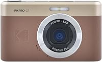 Kodak PIXPRO C1 13MP Point & Shoot Camera with 180° Flip Screen, 4x Zoom, 1080p Video - Retro Brown Vlogging Travel Cam