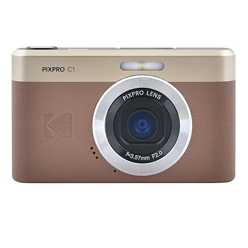 Kodak PIXPRO C1 Friendly Zoom Digital Camera - 13MP Compact Point and Shoot with 2.8” 180° Tilt LCD Flip Screen, Retro Vintage Design with 4X Zoom and 1080P Full HD Video for Travel, Vlogging, Brown