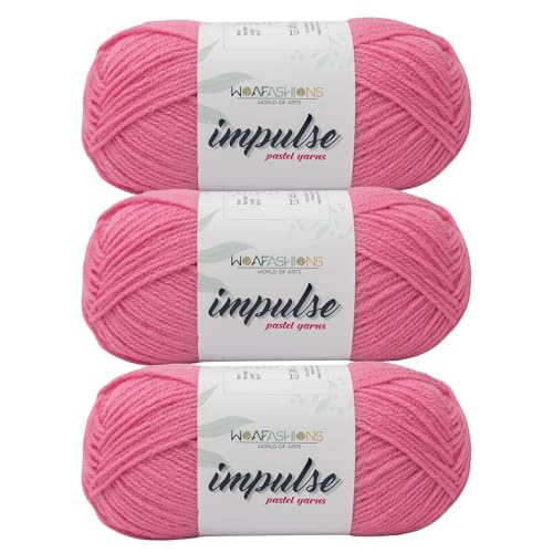 Image of WOAFashions Impulse Hand Knitting & Crochet Yarn, Premium Acrylic, 4 : Medium (Flamingo) (3x100gms / 3.5oz / 200mtr / 218yds)