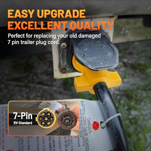 MECMO 4ft Replacement 7-Pin RV Blade Trailer Wiring Harness Plug Heavy Duty Pre-Wired 7-Way RV Trailer End Connector 4 Feet Cable 7 Prong Molded Trailer Light Pigtail Cord 10-14AWG Thick Copper Wire - Thumbnail 3