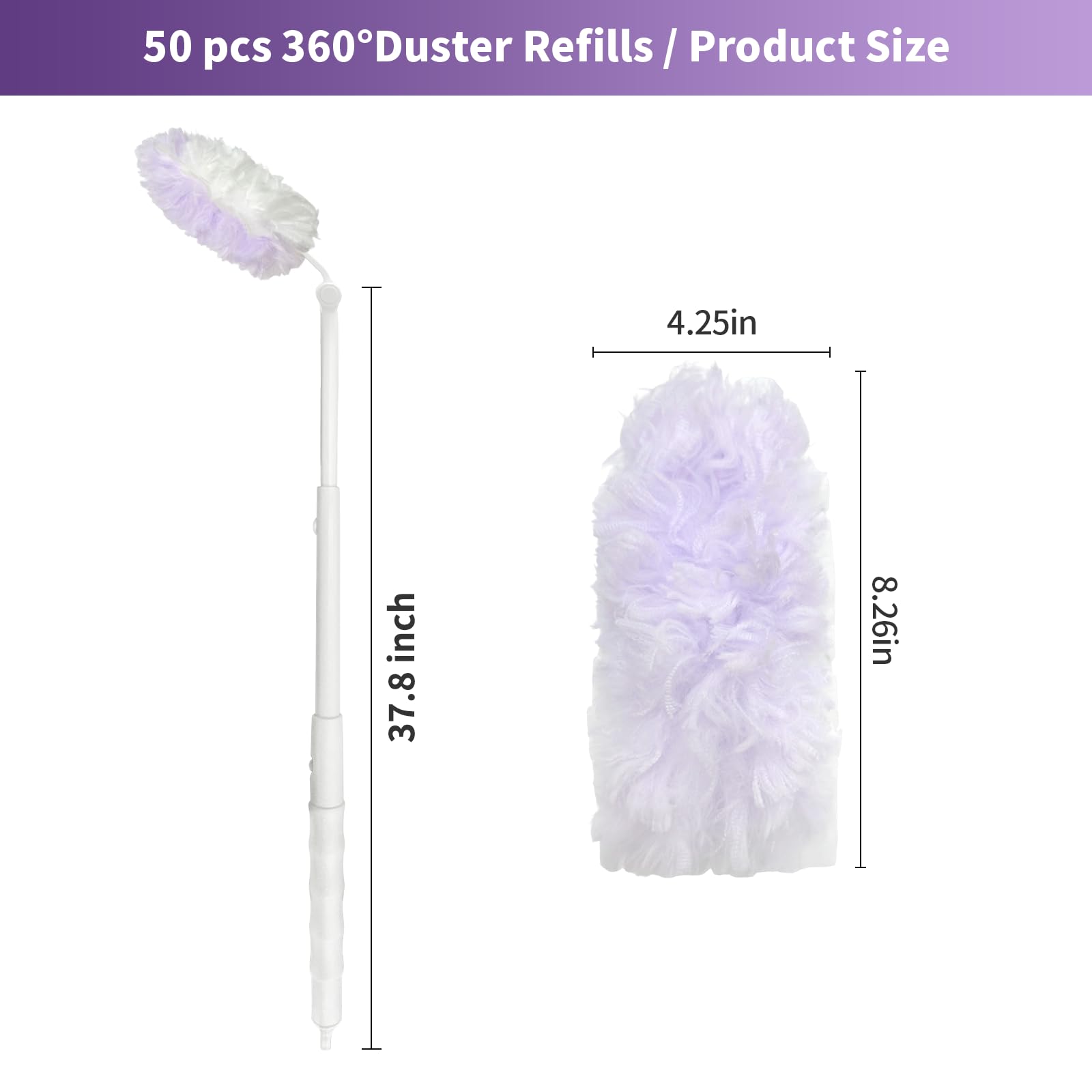 50 recambios de plumero multisuperficie de 360°, compatibles con plumeros Swiffer, kit de plumeros desechables de material grueso y resistente con 1 mango extendido para una limpieza eficiente para la