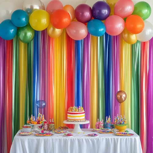 Image of 12 Rainbow Crepe Paper Streamers, 984ft Pack of Party Decorations | Each roll is 82 ft long and 1.8 Inch wide ideal for Birthday Party Decor, Graduation Parties and Baby Showers