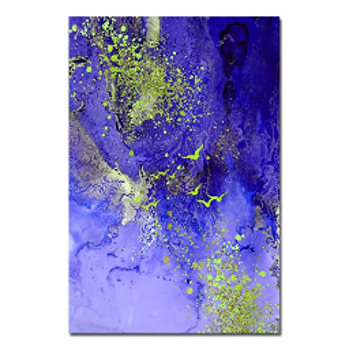 Peinture canvas abstraite bleue et dorée grand format sans cadre