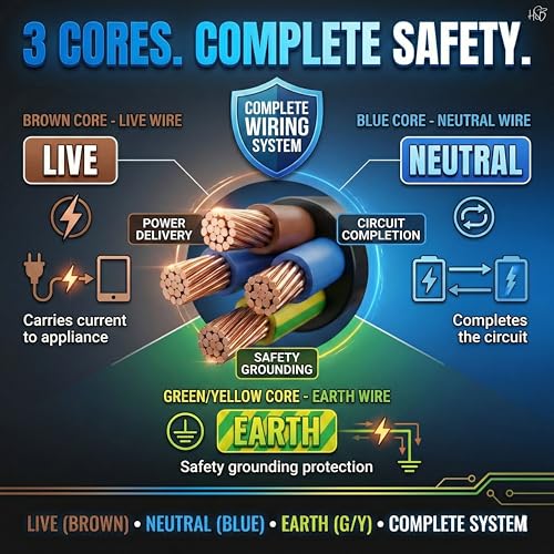 Image of Drumstone 3 Core 2.5 Sqmm Pure Copper Electrical Wire, Flame Retardant Flexible Power Cable for AC, Geyser, Inverter, Power Sockets, Home Wiring & Industrial Electrical Applications