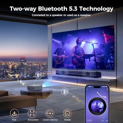 4K Supported Outdoor Movie Projector with WiFi 6 and Bluetooth 5.2