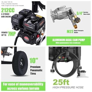 4200PSI Pressure Washer 4.0GPM Gas Power Washer 212CC Gas Powered Washing Machine Commercial High Pressure Washer with 25ft Hose&5 Nozzles for Patio Garden Yard Vehicle,EPA/CARB/ETL