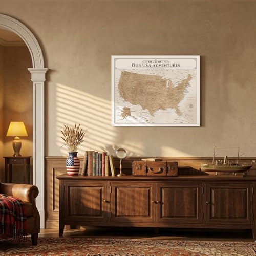 Image of IPIC - Vintage US Map for Travel, Pin Board Canvas Wall Art, Travel Map with Pins Included, Ready to Hang for Home or Office, 30x24 Inch