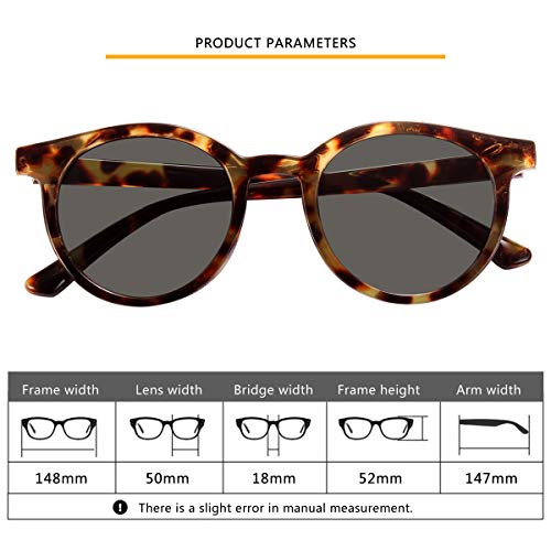 Poxas Round Sunglasses Vintage UV400 Protection for Women Outdoor Glasses Tinted Lens (Leopard/Grey)3