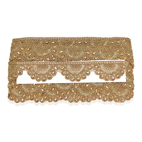 Golden Kundan Lace Sequin Sari Border Ribbon Cover