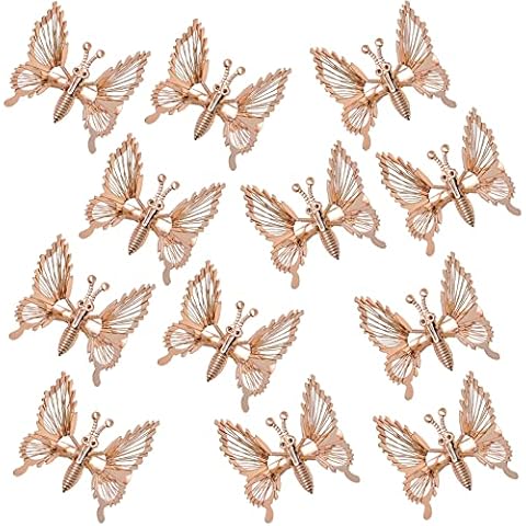 Kachanaa 12 Pcs 3D Metallic Hollow Butterfly Hair Pins for Women - Cute Moving Barrettes, Claw Clips for Girls (Rose Gold) Cover