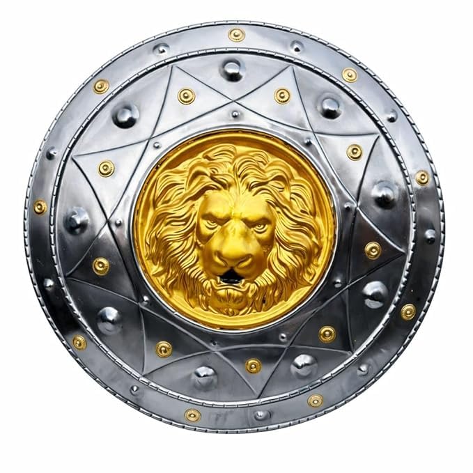 Gritowena Lion Face Medieval Round Shield | Wall Decor, Spartan Costume, Historical Reenactments & Movie Props. (Pack of 1) 1