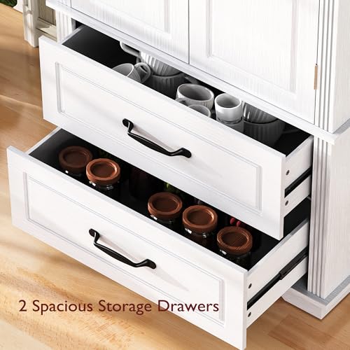 Image of Ball & Cast 71″Tall Kitchen Pantry Cabinet with Large Drawers,Versatile Farmhouse Wood Pantry Storage Cabinet w /8 Doors Shelves and Adjustable Shelves for Kitchen,Dining Room,White
