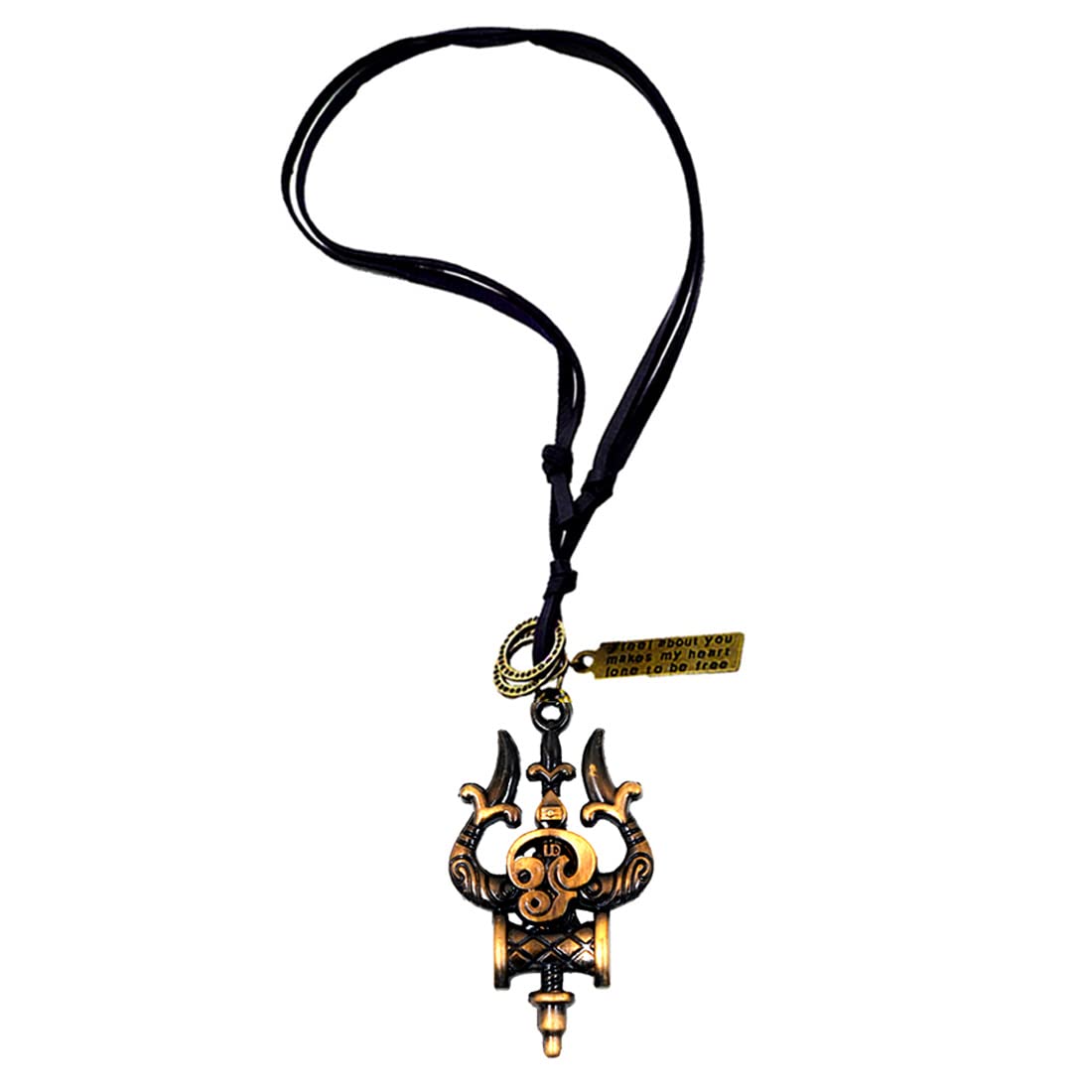 Trishul Damaru Tamil Om With Adjustable Leather Cord Pendant For Men,Women