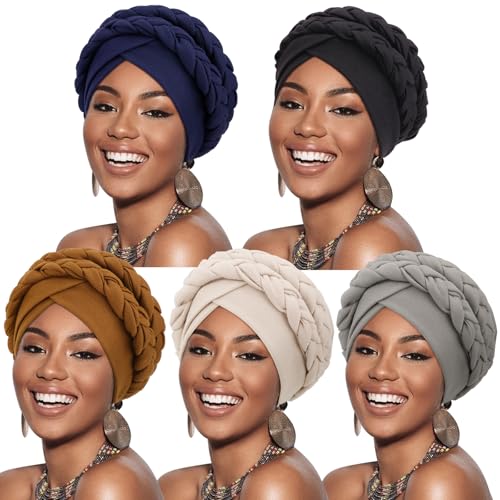 Image of DRESHOW African Women Turban Caps Beanie Twist Headscarf Pre-Tied Double Twisted Braids Headwraps for Women Chemo Cancer Cap