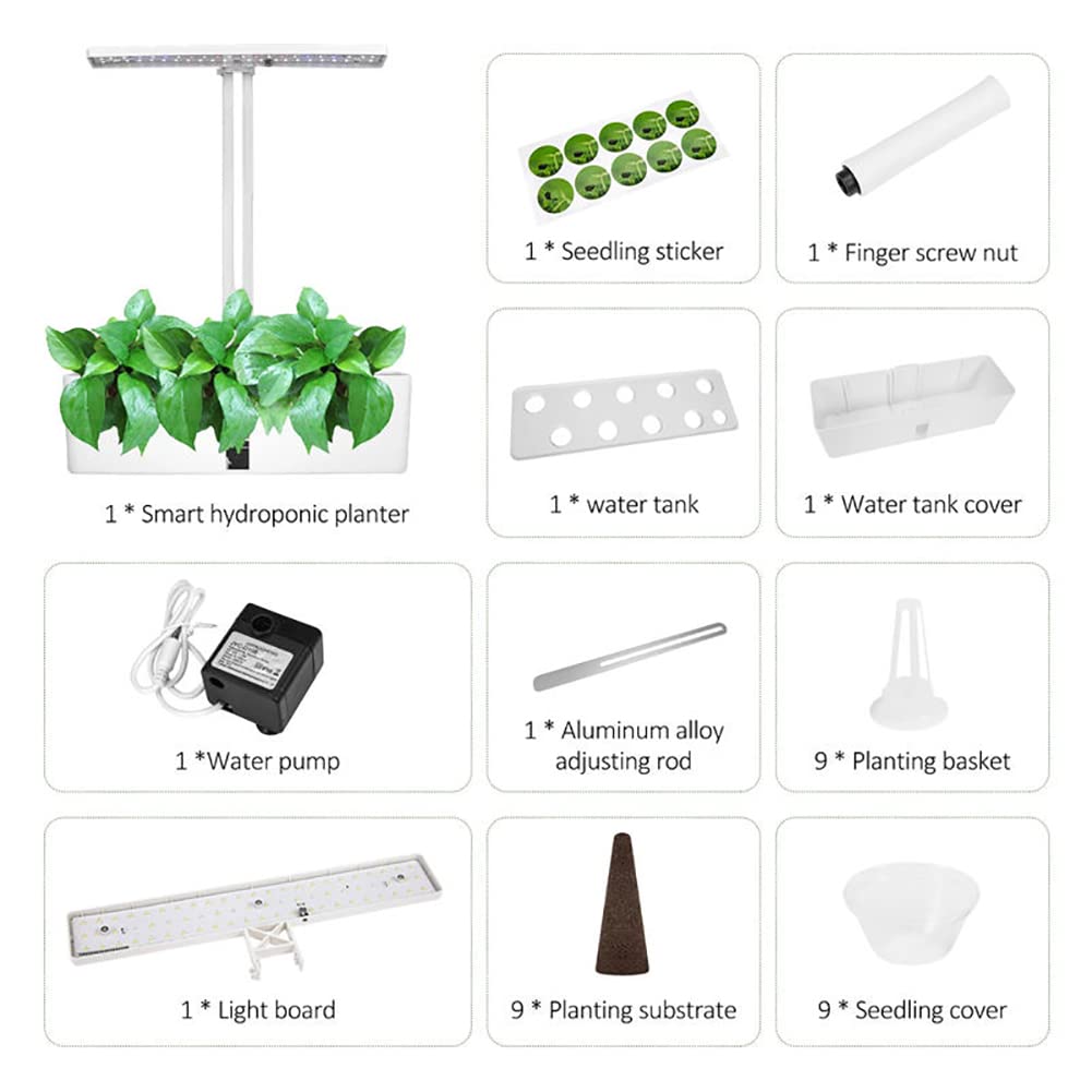 Sistema de cultivo hidropónico Kit de jardín de hierbas para interiores de 9 cápsulas con luz de crecimiento LED de 15 W Temporizador automático Kits de germinación Maceta de jardín inteligente ajusta