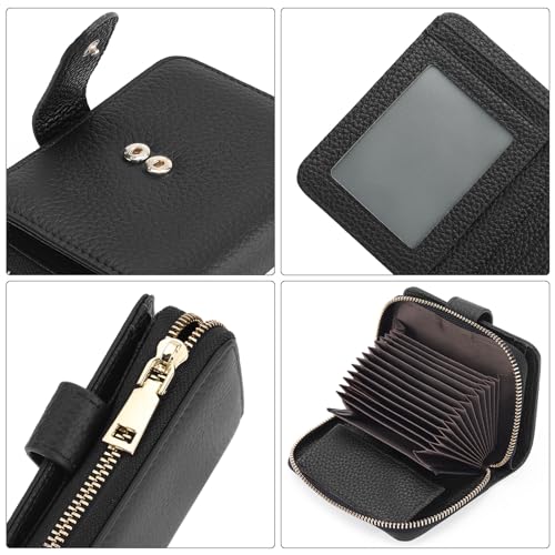 SENDEFN Small Leather Credit Card Holder Wallets for Women Bifold Zipper Pocket Purse with ID Window4