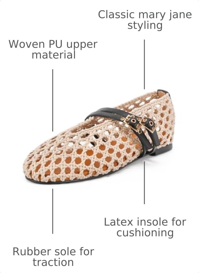 Image of Women's Woven Mary Jane Flats - Mesh Ballet Flats with Adjustable Double Metal Buckle Strap and Round Toe