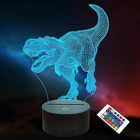 Dinosaur 3D Optical Illusion Lamp LED Night Lights for Kids Boys Girls Gifts,16 Colors Remote Control with Timer, T-Rex Toys Nightlight Cover