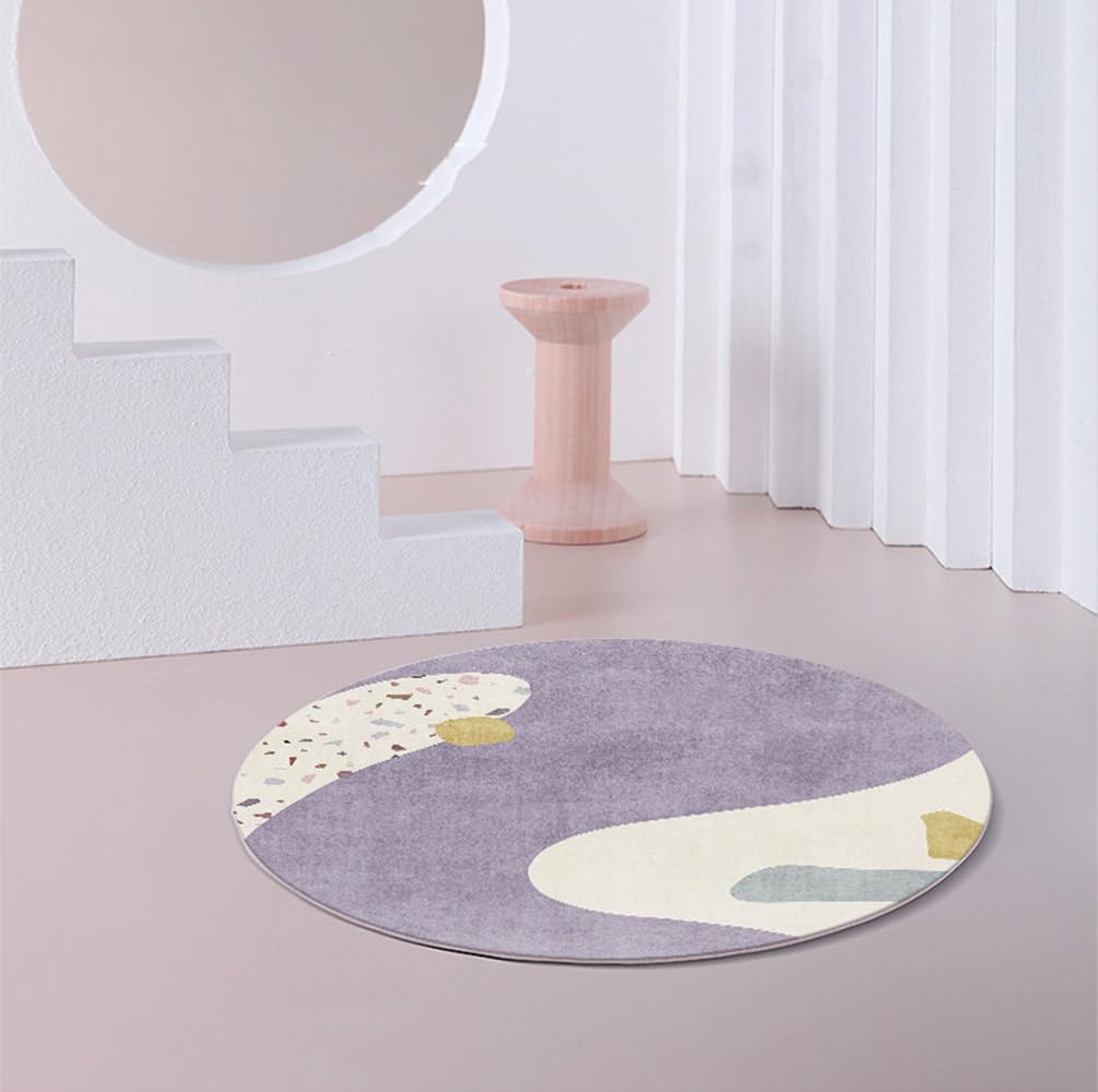 Alfombra de noche de 300 x 300 cm de pelo bajo con parte inferior antideslizante para mesa de sofá, sala de estar, cocina, baño, alfombra redonda lavable para decoración del hogar