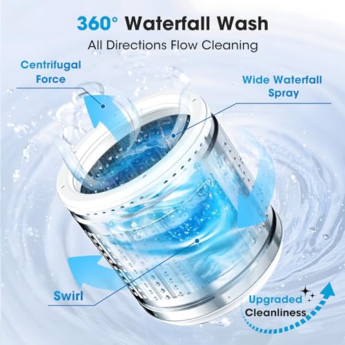 Image of 15.7lbs Portable Washing Machine, Full-Automatic Portable Washer,10 Wash Programs 6 Water Levels,Top Load Clothes Washer with Drain Pump for Apartment Bathroom, Dorms