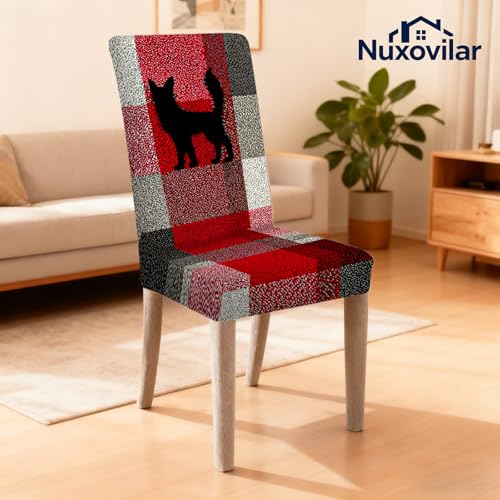 Image of Nuxovilar Red Black Plaid Cat Stretch 23.6x70in 4PCS Chair Covers