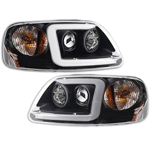 Image of TRQ Performance Driver and Passenger Side Headlight Assembly Set Projector Black Housing Clear Lens Compatible with 97-03 Ford F-150 97-02 Ford Expedition 04 Ford F-150 Heritage