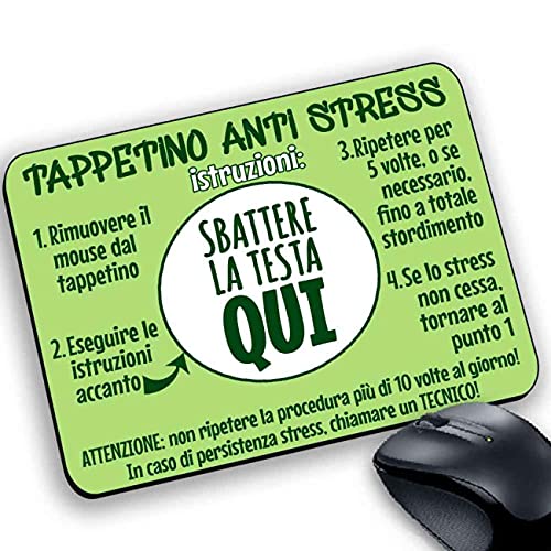 Tappetino mouse pad scherzo divertente simpatico antistress x stress istruzioni sbattere testa qui verde