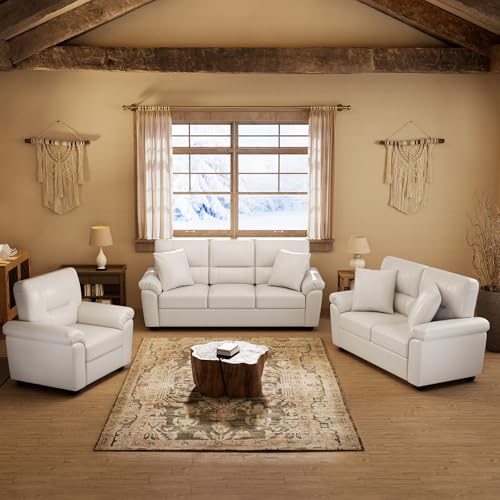 Morden Fort Faux Leather Sofa Set with Removable Cushions