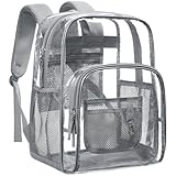 PACKISM Clear Backpack - 17 inch Large Clear Backpacks for School, Heavy Duty Bookbag for Student Boys and Girls, Transparent PVC See Through Backpack for College Work, Grey (Age 12+)
