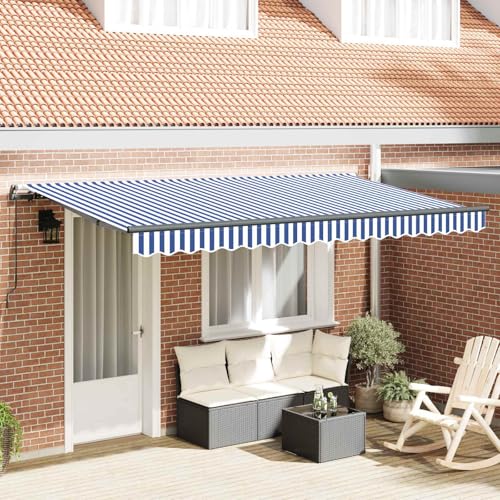 Store rétractable bleu 400 x 200 extensible manuellement pour balcon et terrasse - 3