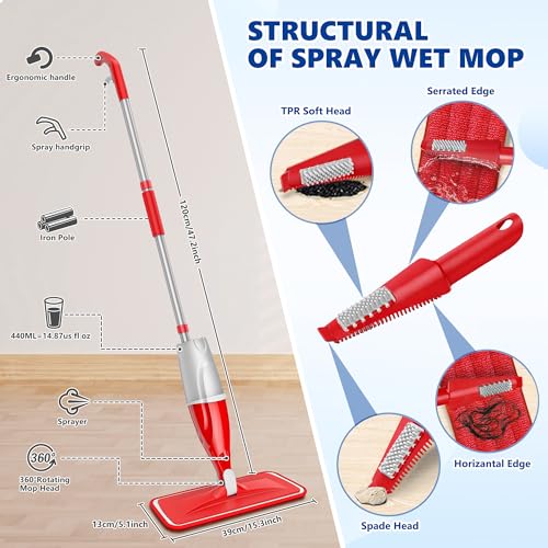 Image of Spray Mops for Floor Cleaning: Wet Dry Mop Hardwood Floor Mops Refillable | 3 Washable Microfiber Mop Pads for Swiffer PowerMop, Commercial Dust Mops, for Tile Wood Laminate Vinyl Marble Multi-surface