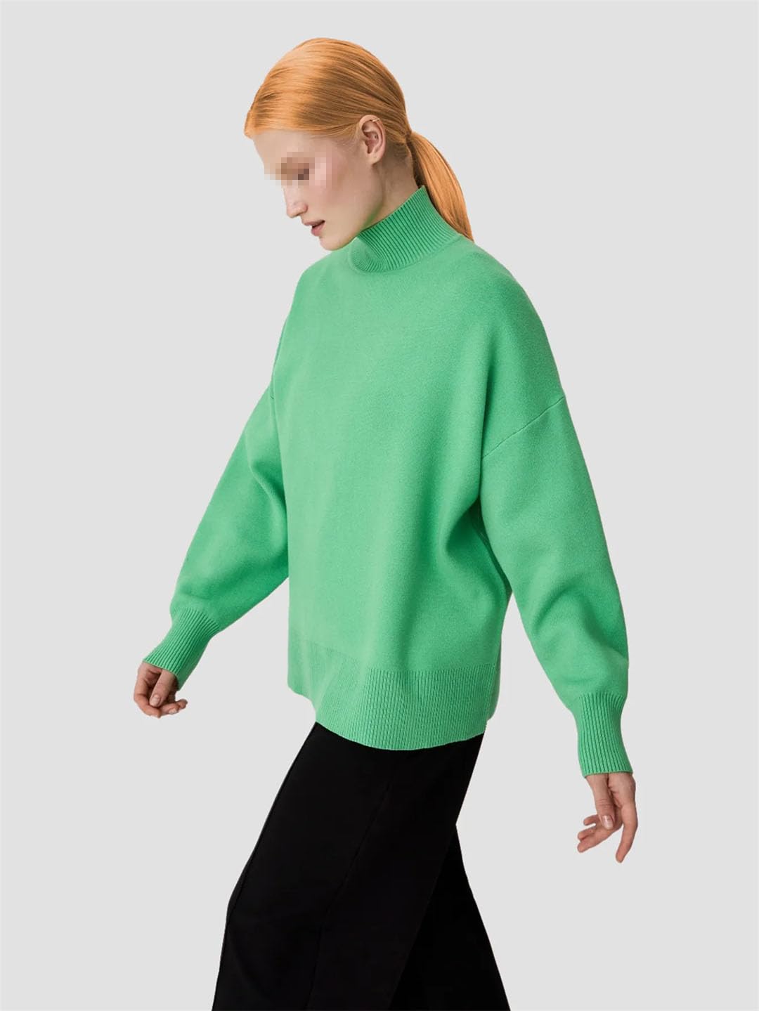 Maglione da donna a collo alto, a maniche lunghe, lavorato a maglia