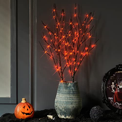 Fudios Halloween Lighted Branches with Timer 100 LED Orange Fairy...