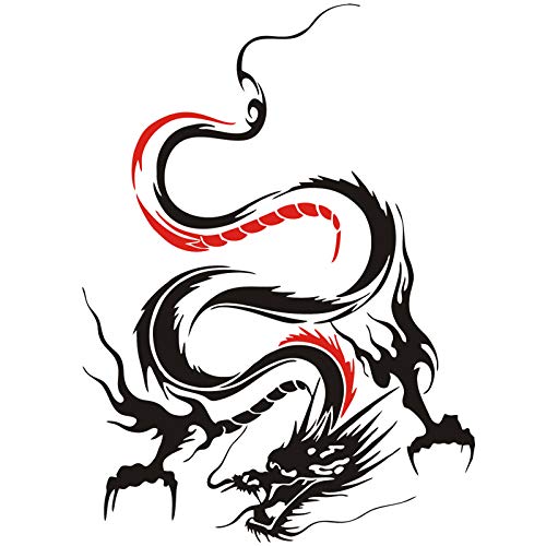 Image of Dragon Graphic Car Hood Sticker Self-Adhesive Vinyl Graphics Decals 19.69'' x 14.57'', Black with Red