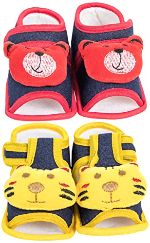 Neska Moda Set of 2 Pair 6 To 12 Months Baby Boys & Girls Denim Cotton Baby Sandal Booties (Red, Blue, Yellow, Dark Blue) -BT886andBT887