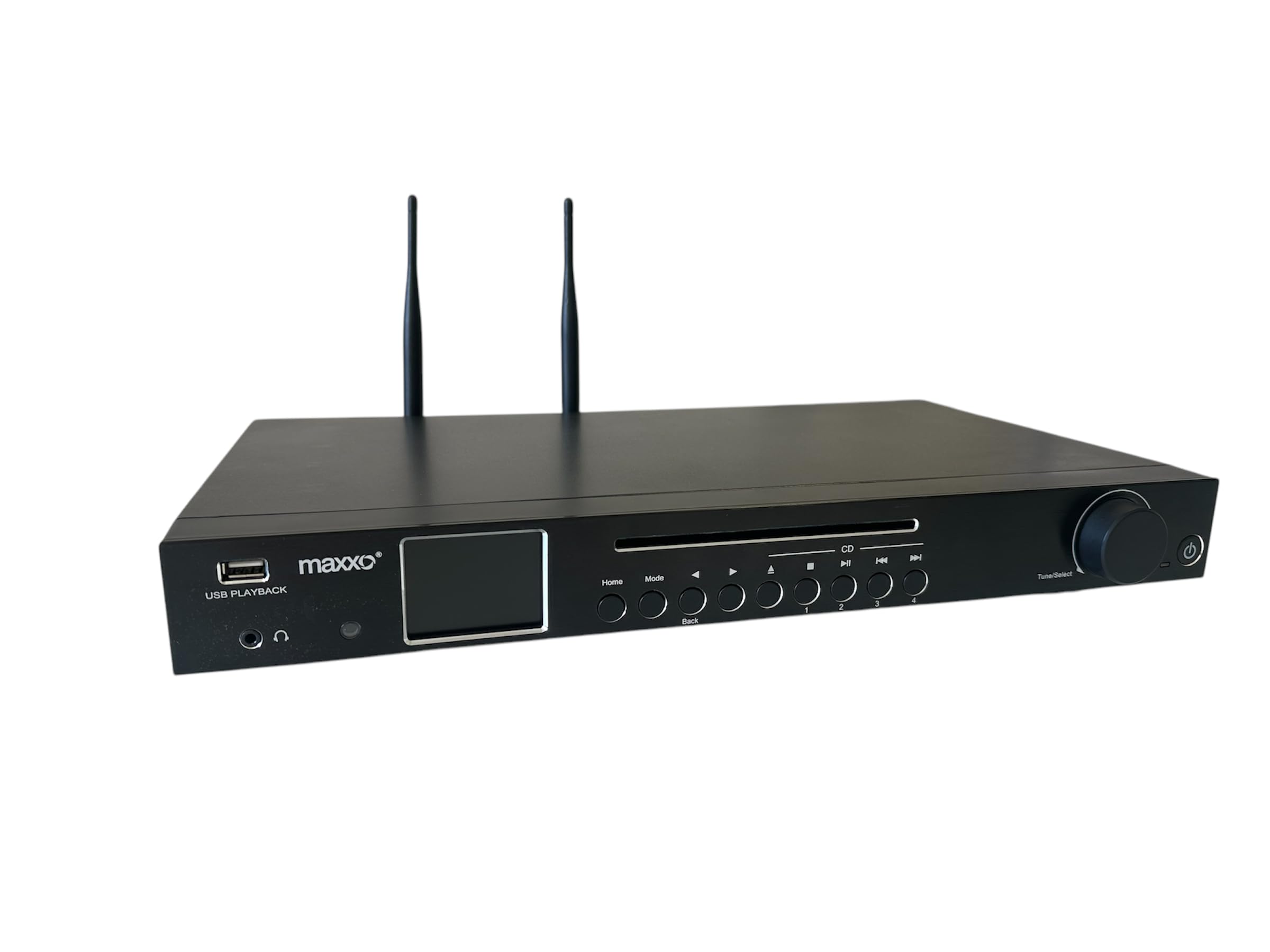 Maxxo TR04CD Hi-FI Tuner, Radio Numérique avec Dab+, FM, Radio Internet, Lecteur CD, Bluetooth, Wi-FI, Spotify, USB, UPnP, RDS, écran Couleur 2,4", réveil, télécommande - Noir