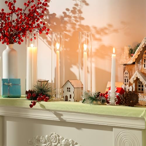 Teenyyou 12 Set Glass Hurricane Candle Holders Bulk 12.6" Open Ended Glass Candleholder Tube Shape Bottomless and 2.2" Taper Clear Candlestick Holders for Wedding Table Centerpiece (Clear) by Teenyyou - Image 4