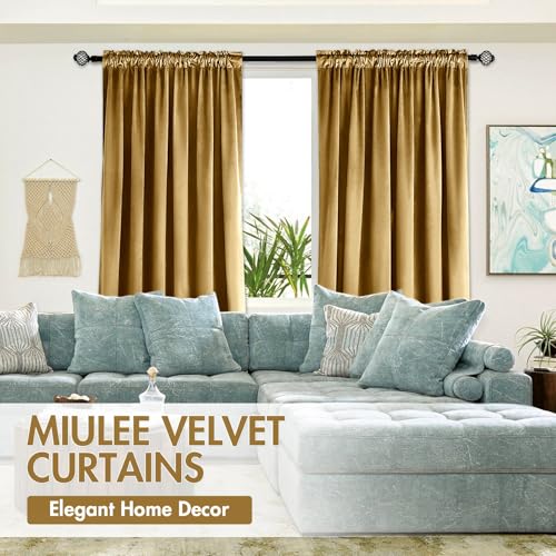 Image of MIULEE Golden Blackout Velvet Curtains Drapes 96 Inch Long 52 inchx96 inch Bedroom