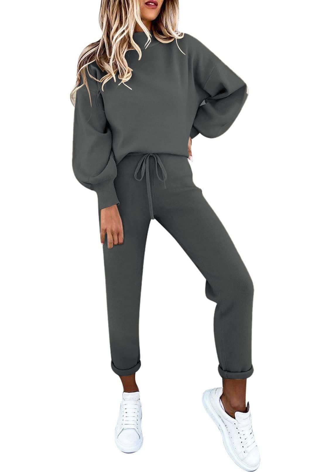 Sovoyontee Damen Langarm Trainingsanzug Outfit Pajamas Lounge 2-Teiliges Set
