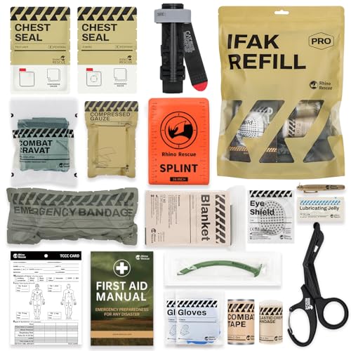 RHINO RESCUE IFAK Refill Kit 17Pcs with CAT Gen-7 Tourniquet, Emergency Tactical First Aid Kit Medical Supplies, IFAK Trauma Kit Combat Pack for Trauma Wound Care, Gunshot, Survival, Car & Camping